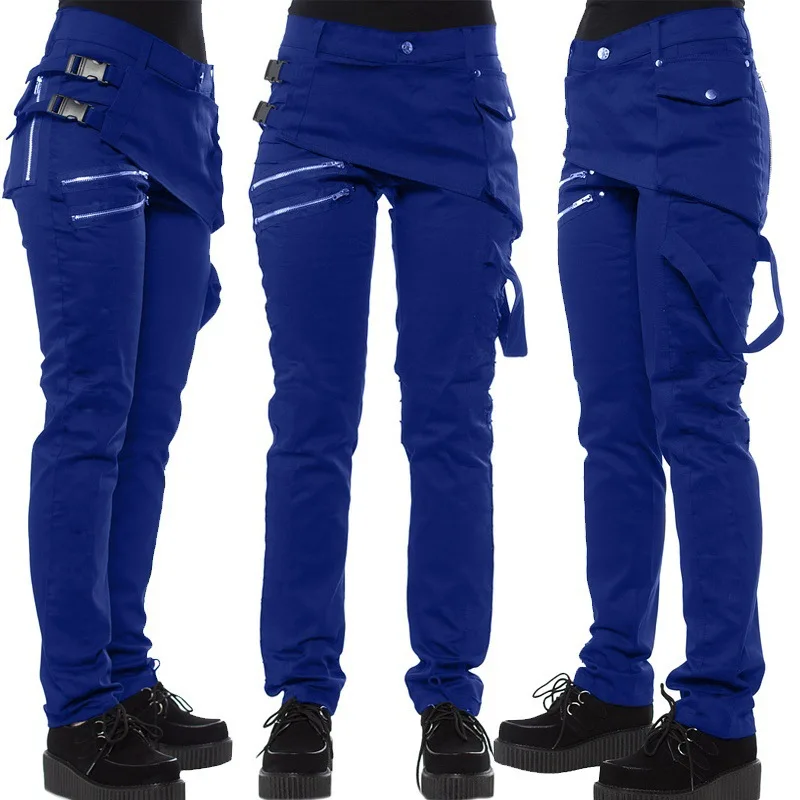 2025 Hot Selling Solid Color Trendy Rivet Side Insert Buckle Diagonal Zipper Casual Small Leg Pants for Women