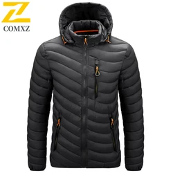 Men's Winter Down Jacket New Solid Color Casual Loose Plus Size Outdoor Travel Hooded Overalls Cotton Clothes Men's Thermal Coat