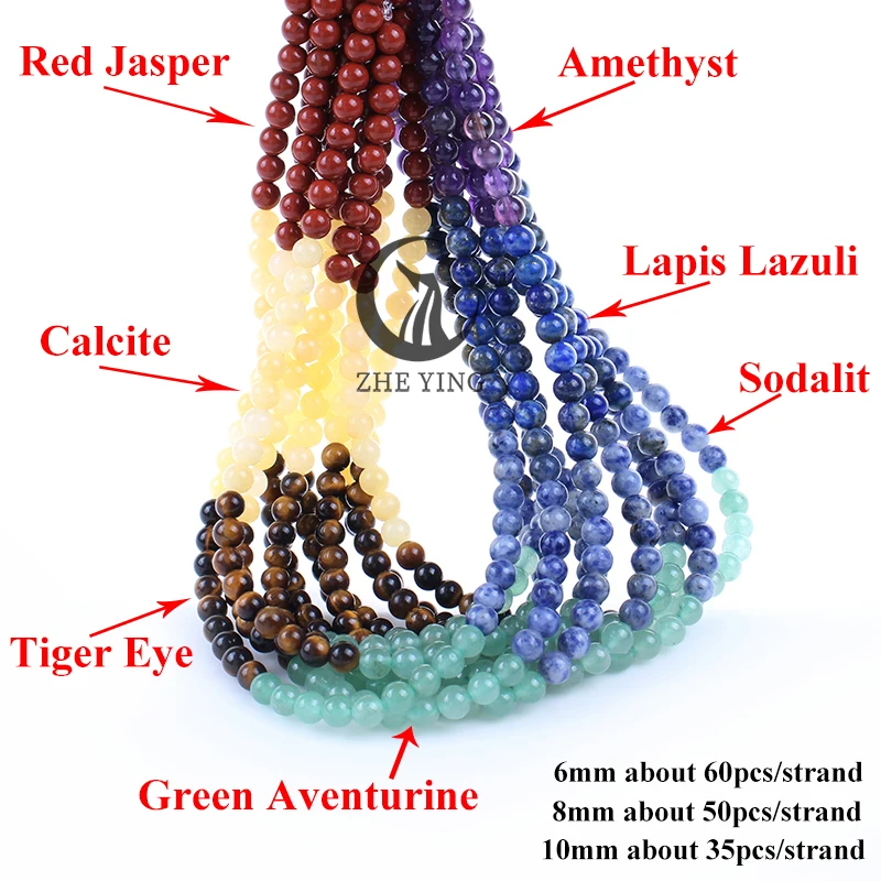 Genuine 7 Chakra Gem Natural Stone Beads Round Smooth Loose Beads for Jewelry Making Bracelet DIY Accessories