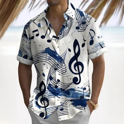 3d Music Symbol Print Hawaiian Shirts For Men Short Sleeve Shirt Summer Beach Casual Man Clothing Loose Oversized Men Shirt Tops