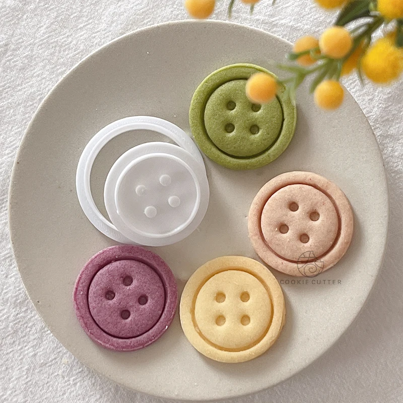 3Pcs/Set Button Shapes Biscuit Mold Flower Round Square Shape Cookie Cutter 3D Hand Pressure Fondant Cake Decorator Sugar Craft