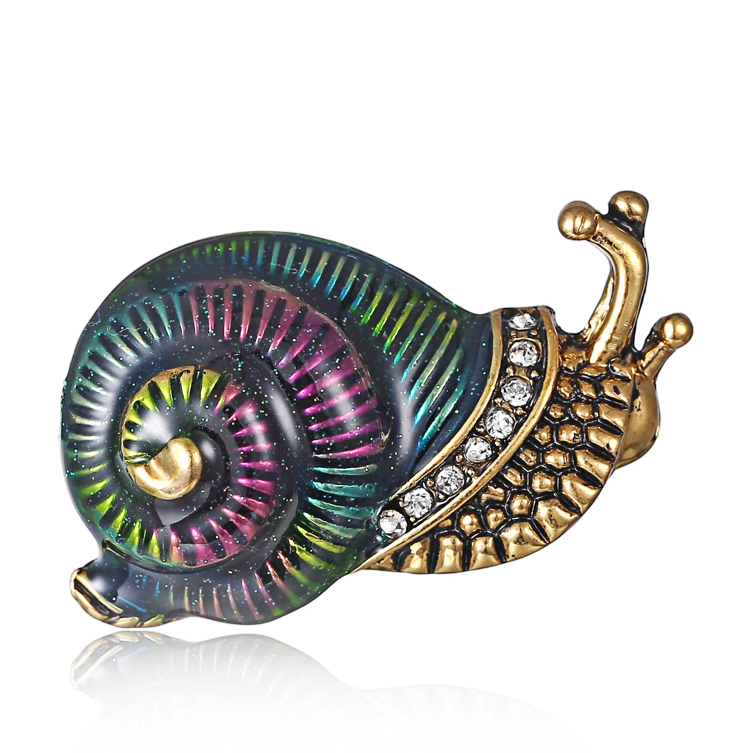 Trendy Retro Women Metal Enamel Snail Brooches Pins Rhinestone Personality Vintage Animal Classic Brooches Clothing Accessories