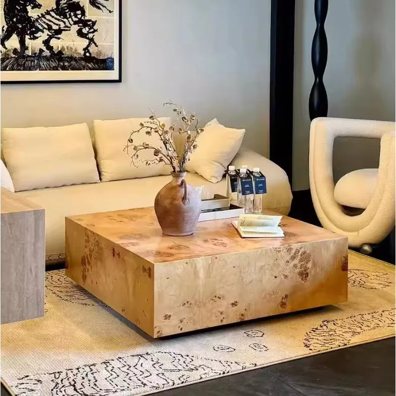 

Retro light luxury solid wood bark coffee table living room small side table set