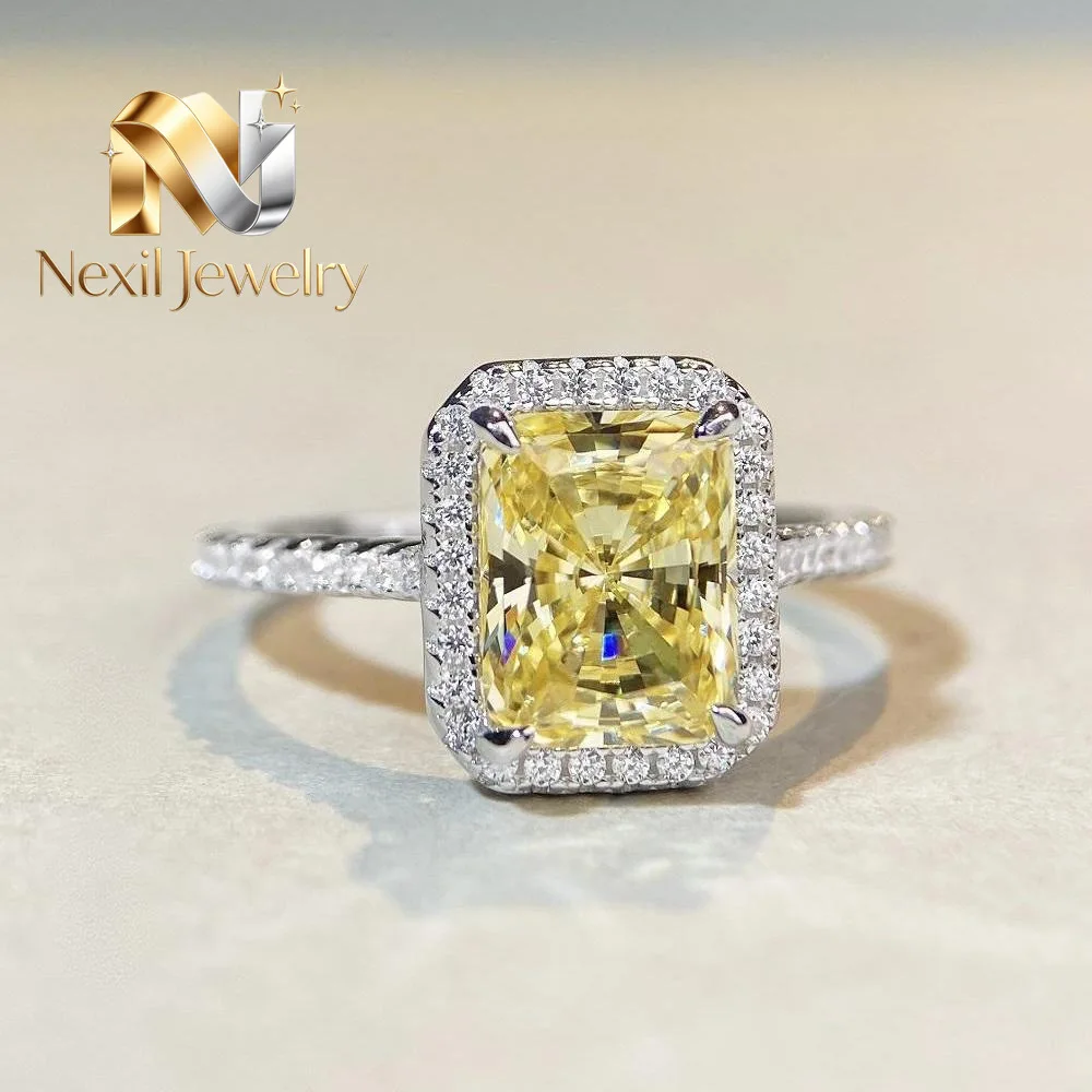 Nexil Jewelry  Luxury Solid Platinum PT950 Women's Yellow Diamond Ring Raydean Cut Ice Flower Moissanite Diamond Ring