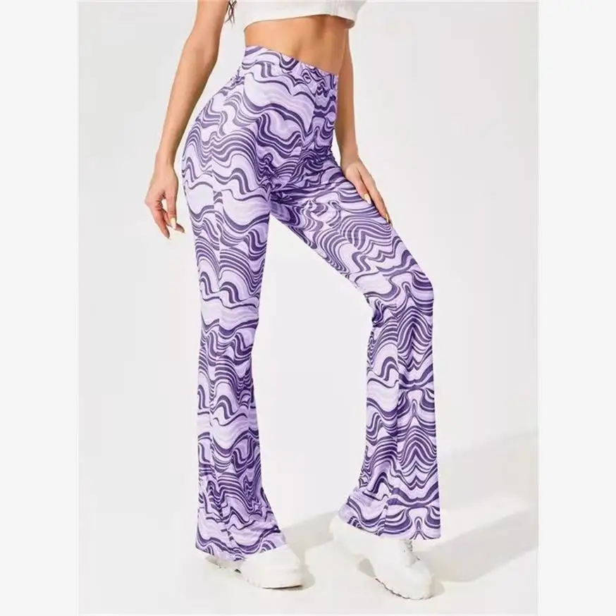 กางเกงโยคะลำลองผู้หญิงลายคลื่นน้ำ รุ่นใหม่ประจำฤดูร้อน ทรงตรง ขาตรง ยาว  เอวอื่นๆ  วัสดุอื่นๆ