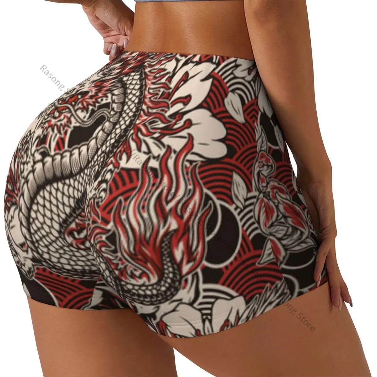 

Сексуальные узкие спортивные шорты на бедрах, удобные женские шорты для фитнеса с японским винтажным узором для йоги