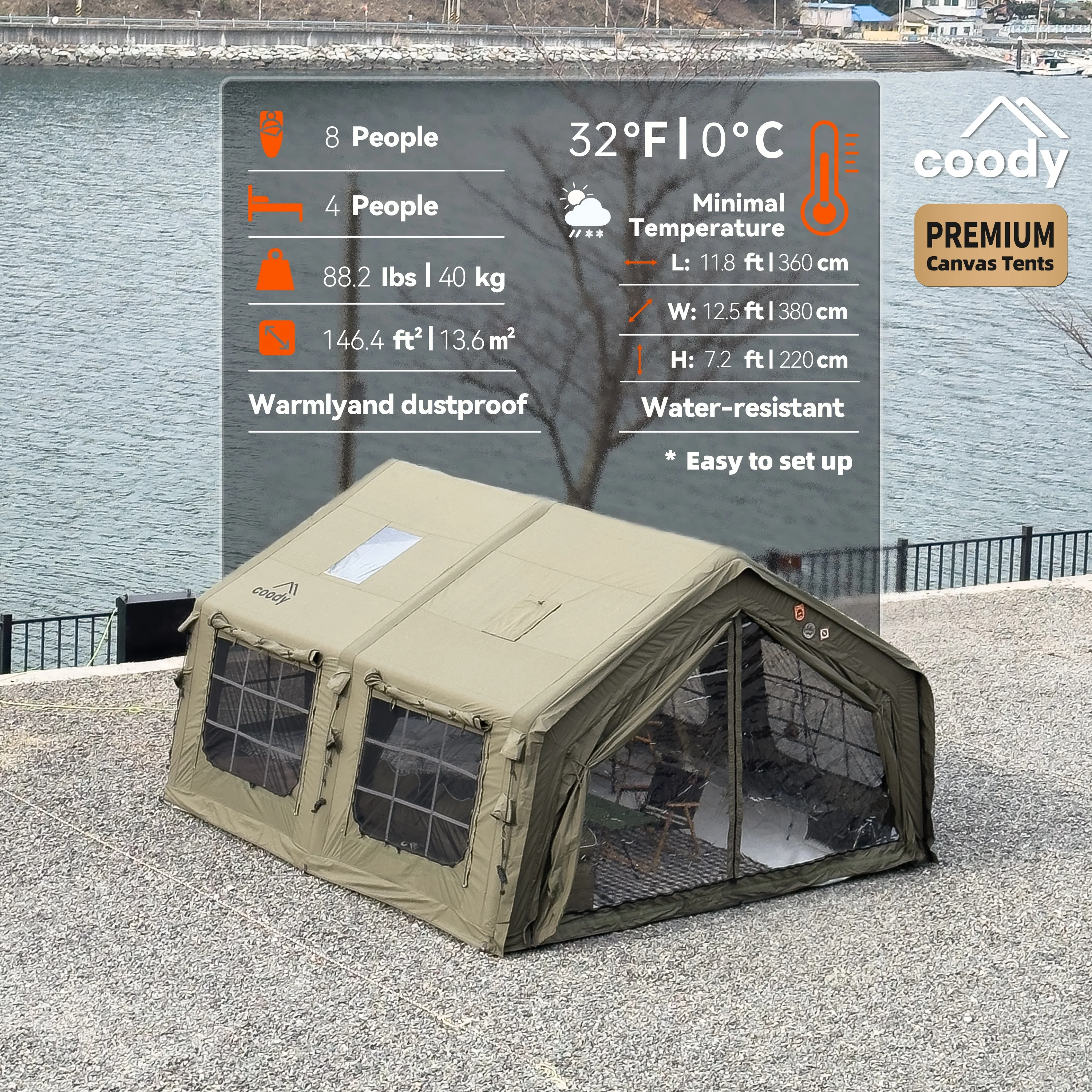 

Надувная палатка Coody 13.6 Air Tent цвета хаки с защитой от УФ-излучения для кемпинга на открытом воздухе