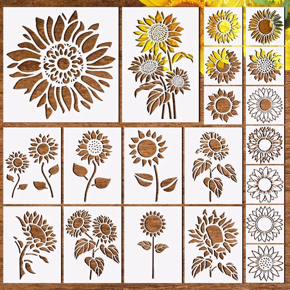 New Sunflower Shape DIY Painting Stencil Set Hollow PET Painting Templates Reusable Washable Wall Art Stencils Doodling Supplies