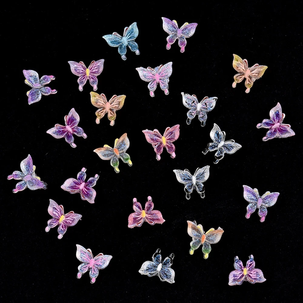 50Pcs Gradient Luminous Butterfly Nail Art Charm 3D 10*8mm Resin Shiny  Polar Light Butterfly Nail Decor DIY Kawaii Nail Figures