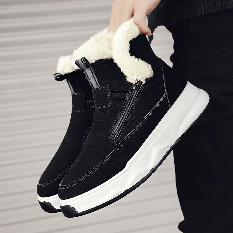 أحذية ثلج مقاومة للماء للرجال مع بطانة قطيفة، نعل رياضي مضاد للانزلاق ومقاوم للاهتراء، أحذية كاجوال للشتاء الدافئ