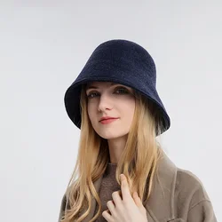 Wool Bucket Hat Korean Fashion Japanese Retro Autumn Winter knitted Panama Cap Fisherman Hat Girl Fedora Hat Women Black Hats