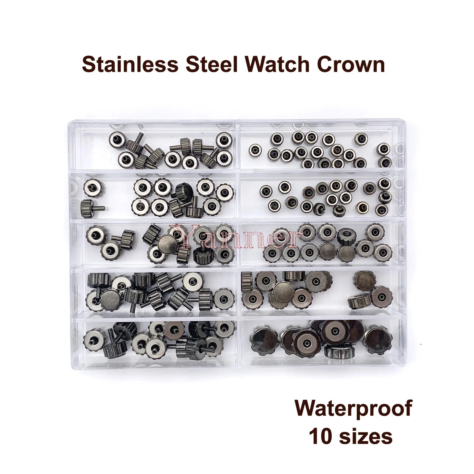 A+ Waterproof Watch Crown Parts Replacement Assorted Watch Repair Kits for Watchmakers Black Colour