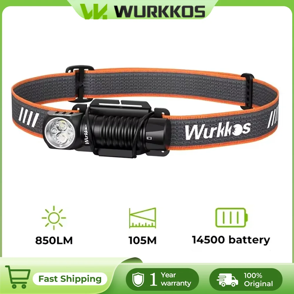 Wurkkos HD12 850 Lumens Rechargeable 14500/AA Headlamp with Red Light Flashlight with Magnet Tail for Camping Hiking Fishing