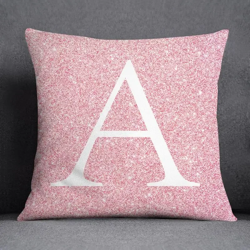 Pink 26 English Letters Flower Printing Pillow Home Decoration Car Sofa Cushion Cover