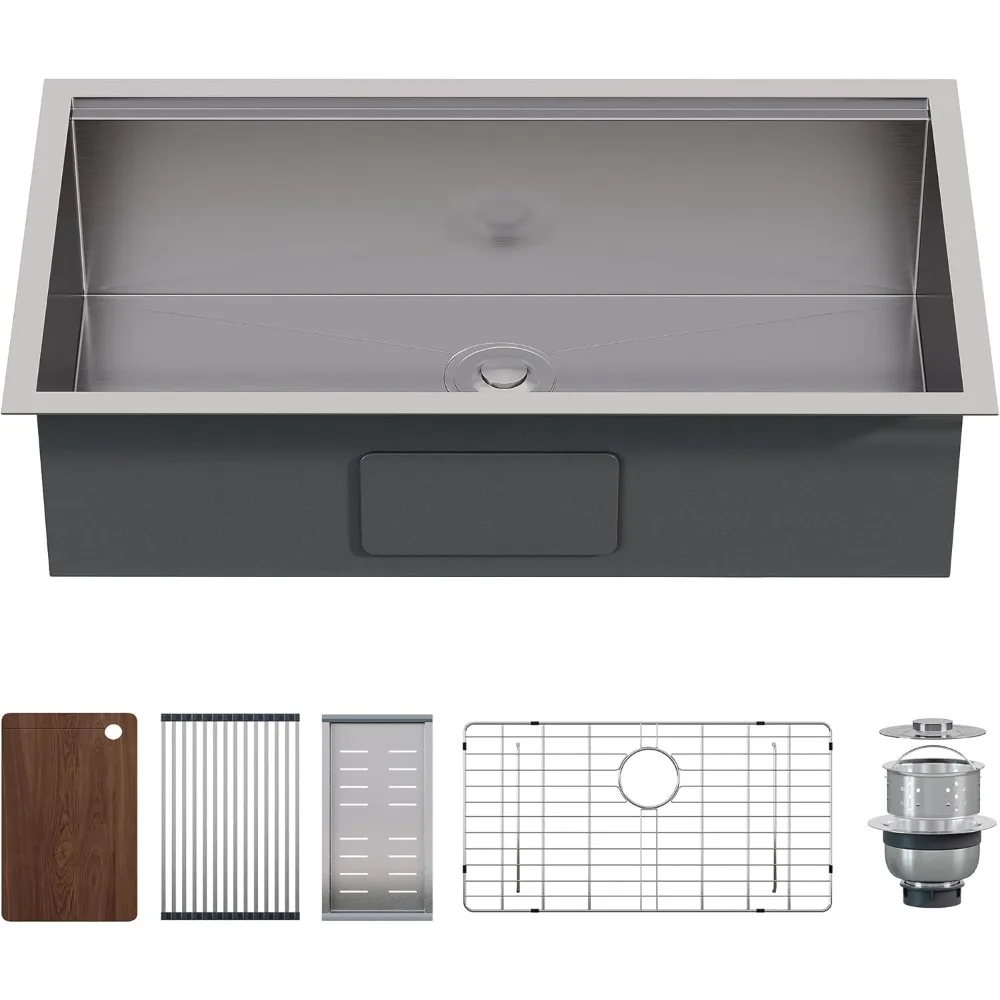 

Undermount Kitchen Sink Workstation, 16 Gauge 304 Stainless Steel Single Bowl Kitchen Sink with Cutting Board, Drying