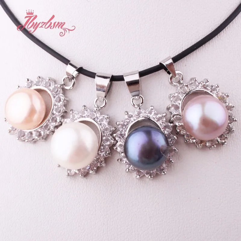 10mm Natural Round Freshwater Pearl CZ Crystal Beads Tibetan Silver Fashion Pendant 1 Pc 15x18mm For Party Gift Free shipping