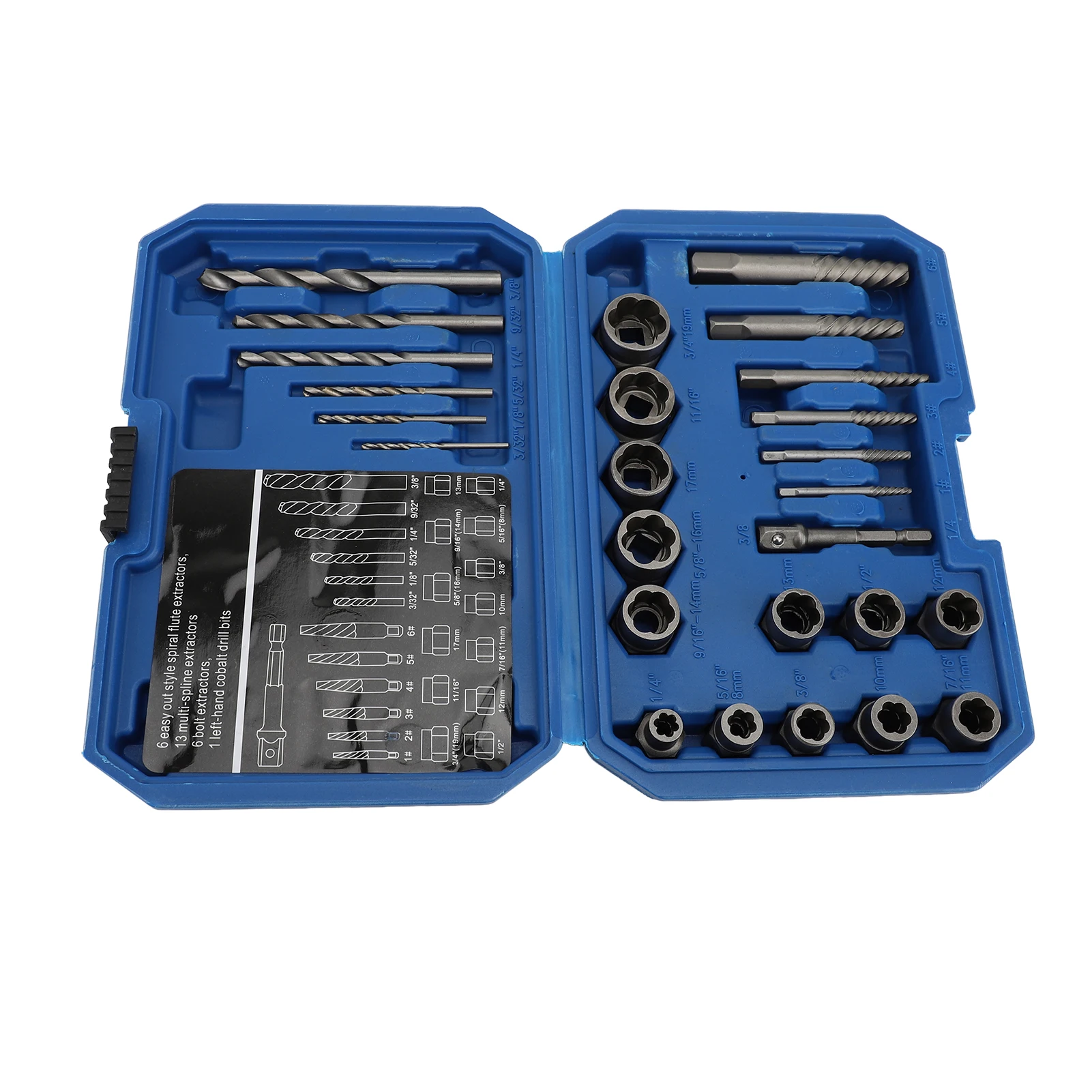 

26PCS Bolt Nut Removal Tools ‌40Cr Spiral Screw Extractor Multi Spline Nut Remover Set with Left Hand Drill Bit