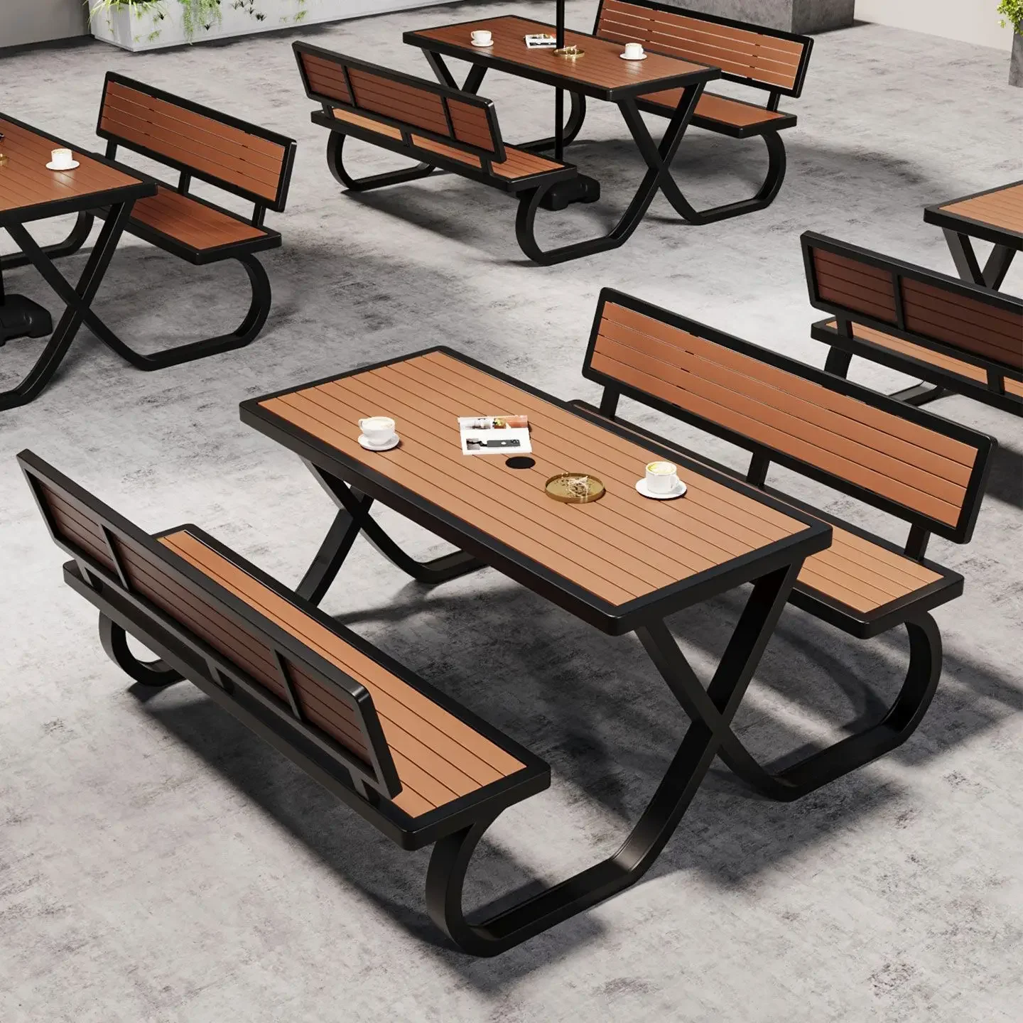 Outdoor open-air waterproof and sunscreen commercial shopping district square leisure plastic wood integrated card seat courtyar
