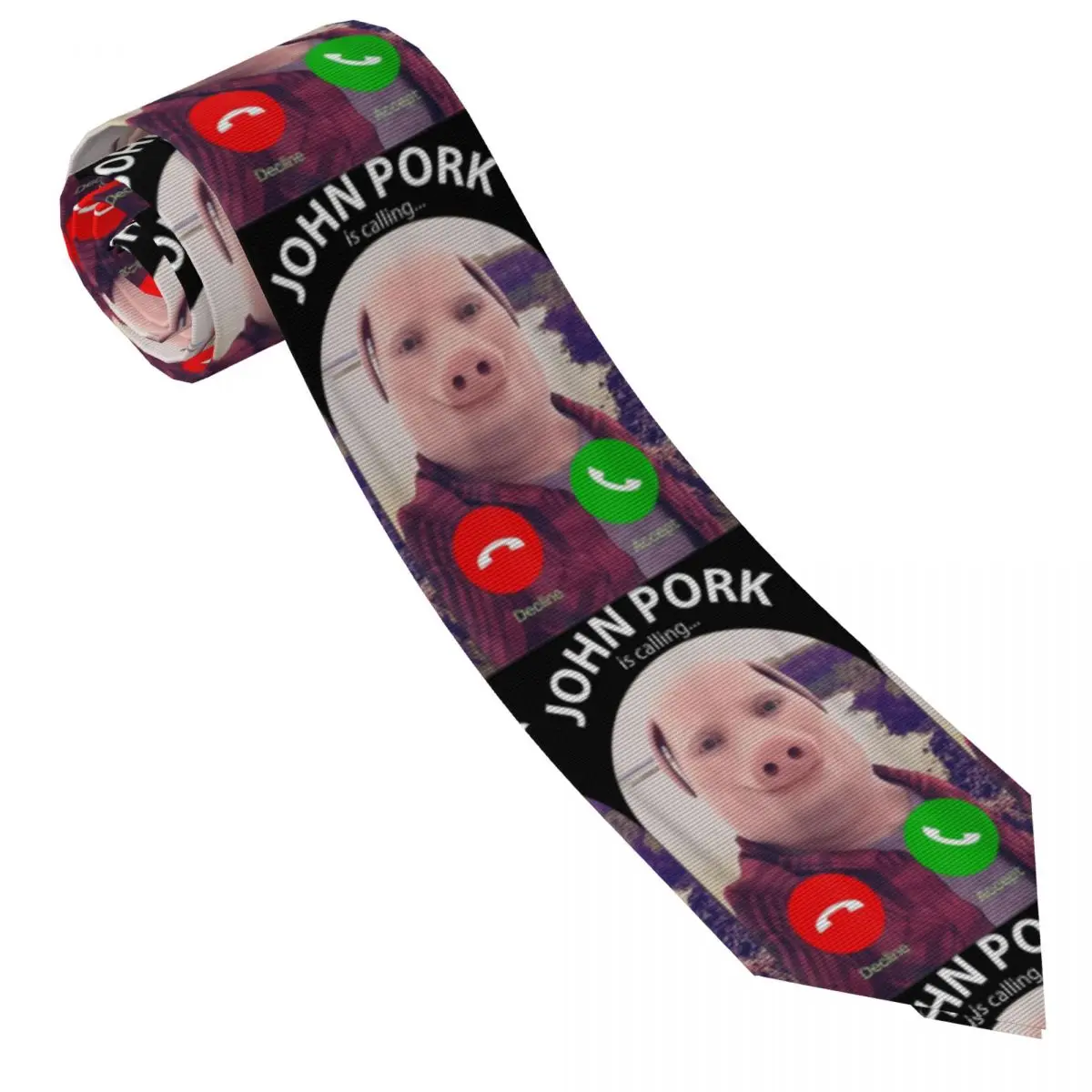 Забавный свиной мем John Pork Is Calling Answer Call Галстук для телефона Галстуки для отдыха Забавный галстук для мужчин Галстук с воротником на заказ