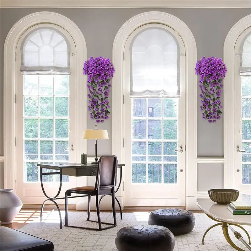 

A25I 4Pcs Artificial Hanging Flowers Hanging Plants Violet Flowers Garland for Spring Summer Outdoor Garden, Dark
