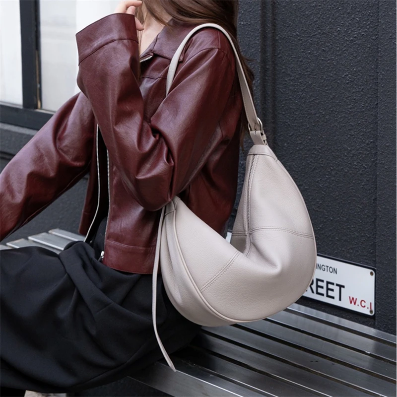 HIFASHION Slouchy Genuine Leather Half Moon Bags Women Large Capacity Underarm Shoulder Purses Daily Travel Crossbody Handbags - view 5