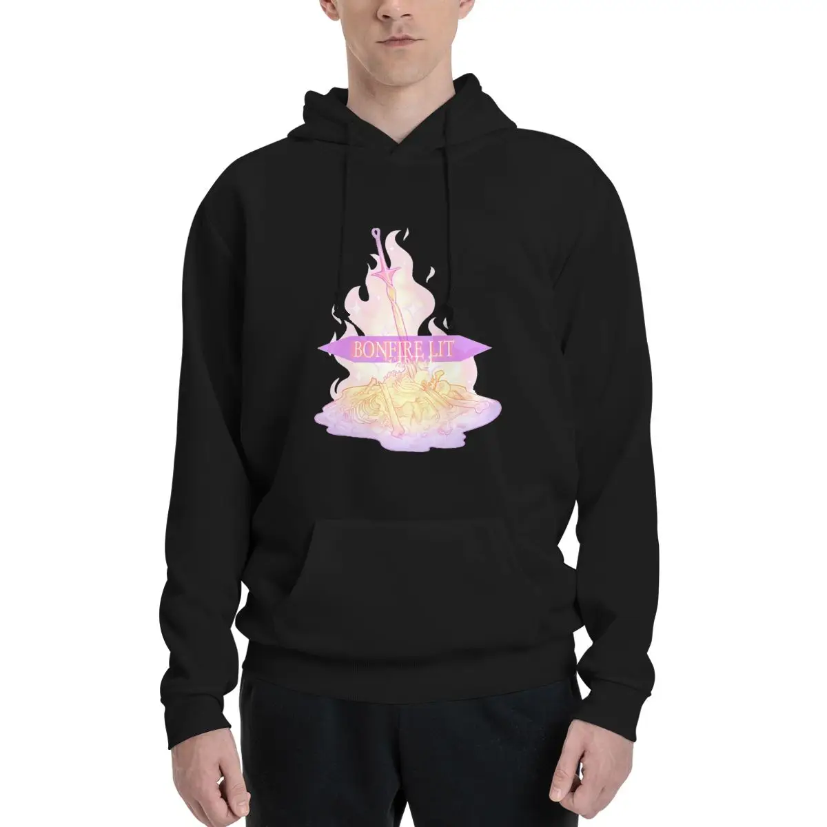 Couples Plus Velvet Hooded Sweater Pastel Bonfire Lit Darksouls Graphic Beautiful With hood pullover High grade Travel