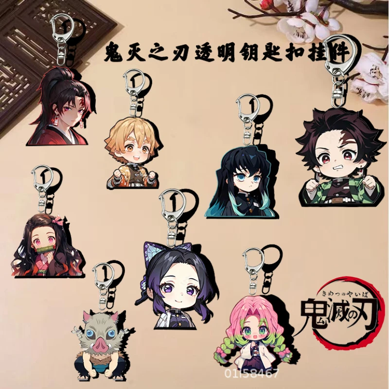 Anime Demon Slayer Keychain Cute Tokitou Muichirou Kanroji Mitsuri Kochou Shinobu Acrylic Key Chain for Fans Figure Pendants