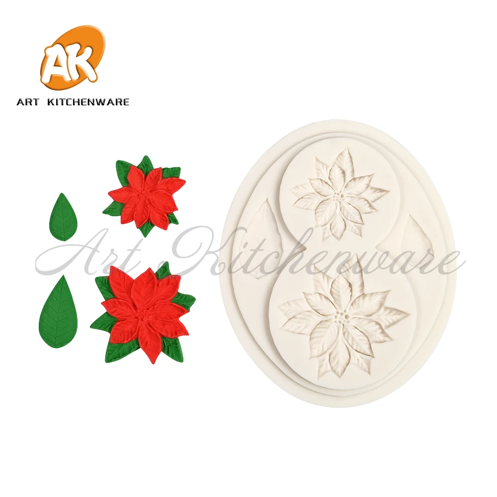 Christmas Flower Silicone Mold Fondant Chocolate Cake Mould Pastry Soap Moulds Cake Decorating Tools Kitchen Baking Accessories