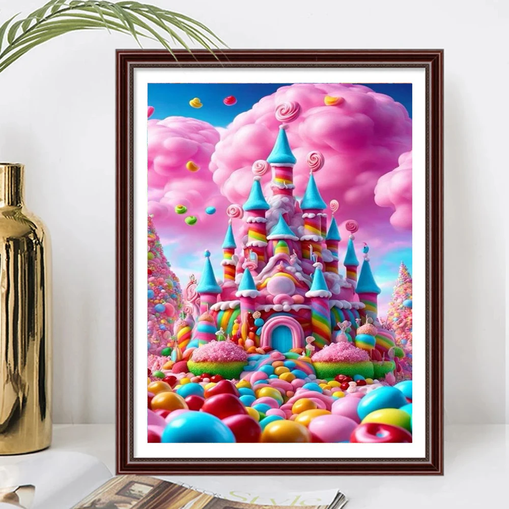 Cute Candy Lollipop Castle 5D Full Diamond Painting Kit Cartoon Ice Cream House DIY Drills Mosaic Embroidery Cross-stitch Poster