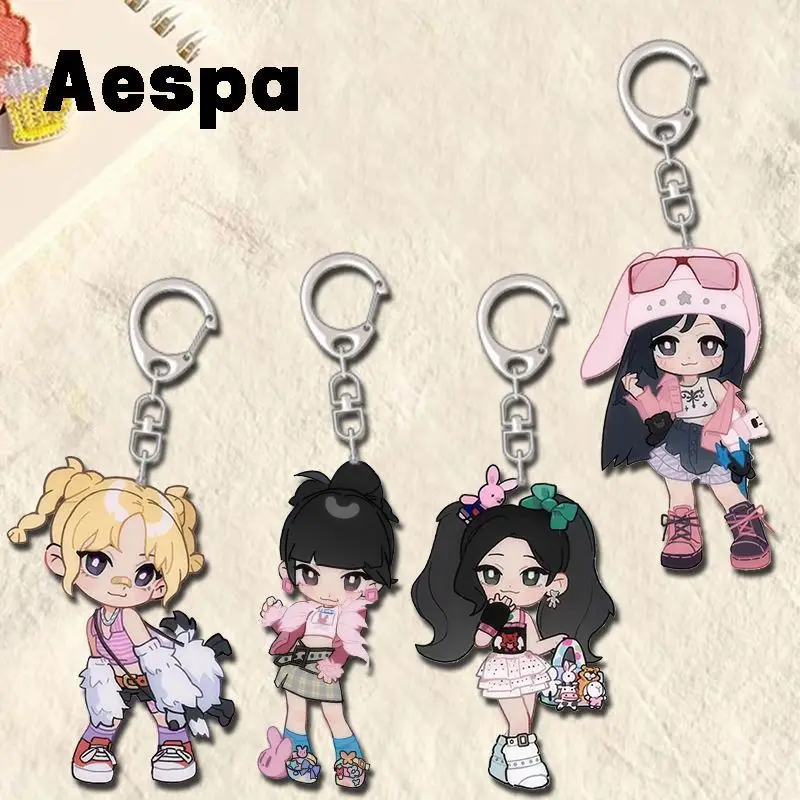 4 Pièces Aespas Q Version Porte-clés en Acrylique Transparent Motif Dessin Animé Breloque de Sac Décoration pour Sac à Main et Sac à Dos
