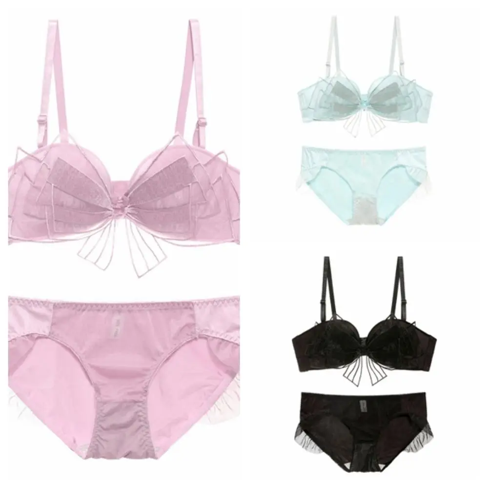 Reggiseno con fiocco in rete senza fili alla moda con volant a vita bassa, set di lingerie dolce, reggiseno intimo push up, mutandine da spiaggia