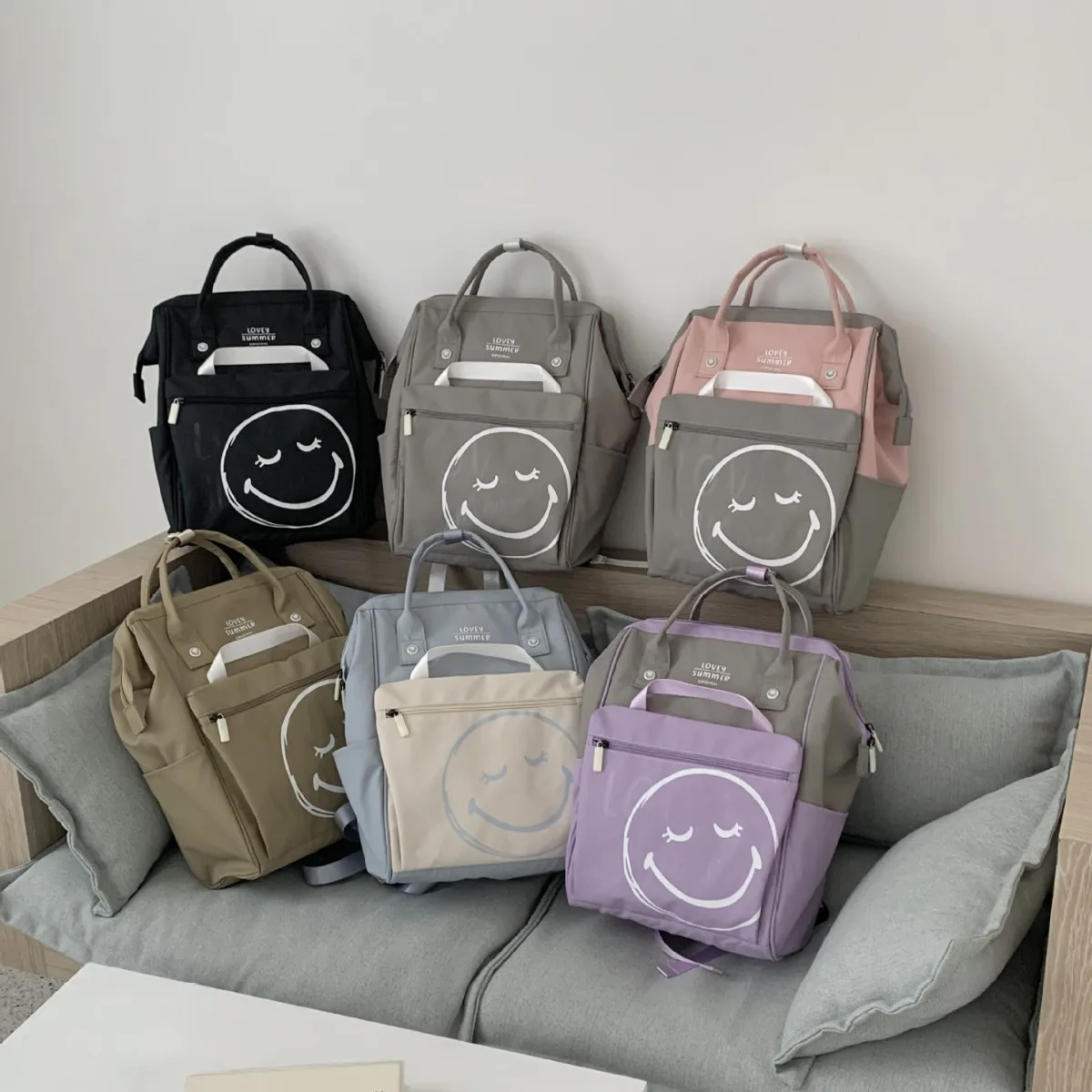 New Smiley Face Backpack Girls Couple Travel Bag Casual Lightweight Large Capacity Student Schoolbag Waterproof
