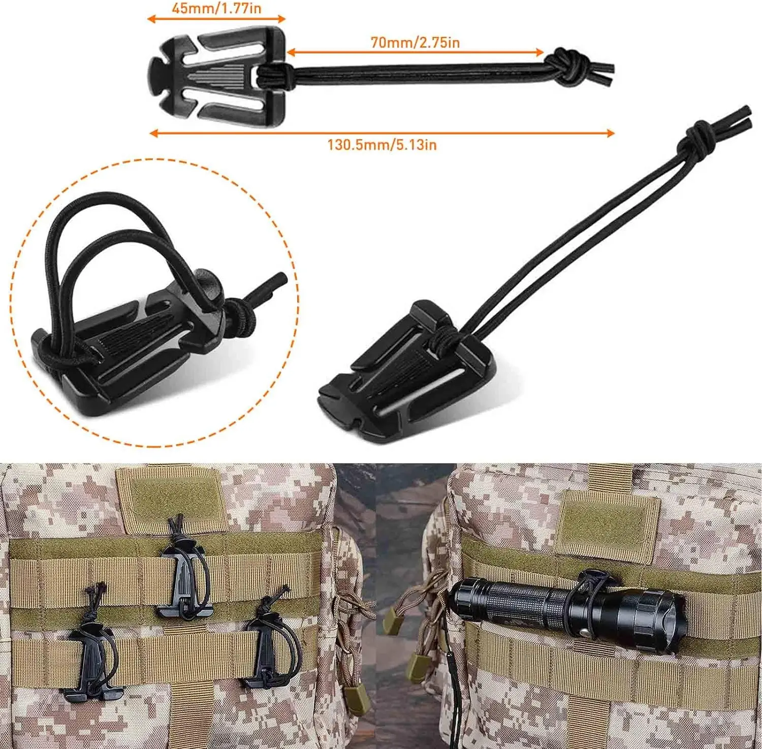 Molle Accessories Kit of 32 Attachments D-Ring Grimloc Gear Clip Tactical Backpack Web Dominator Elastic Strap for 1“ Webbing