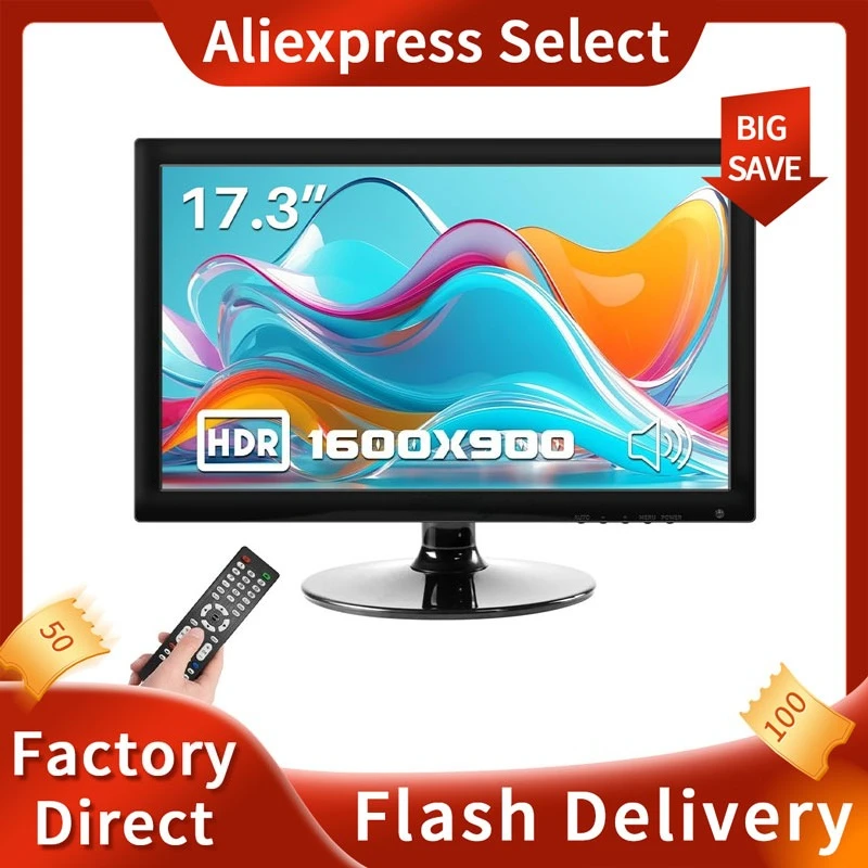 17.3inch PC Monitor LCD Screen Built-in Speaker HDMI VGA, USB C Desktop Computer Monitor for Raspberry Pi Switch PS4/5 Laptop