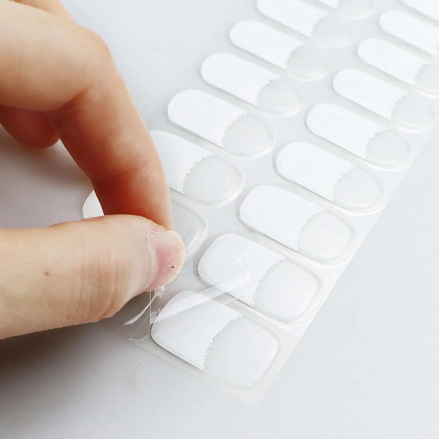 White French Tip Gel Nail Stickers - Transparent Semi-Cured Strips for UV/LED Nail Art