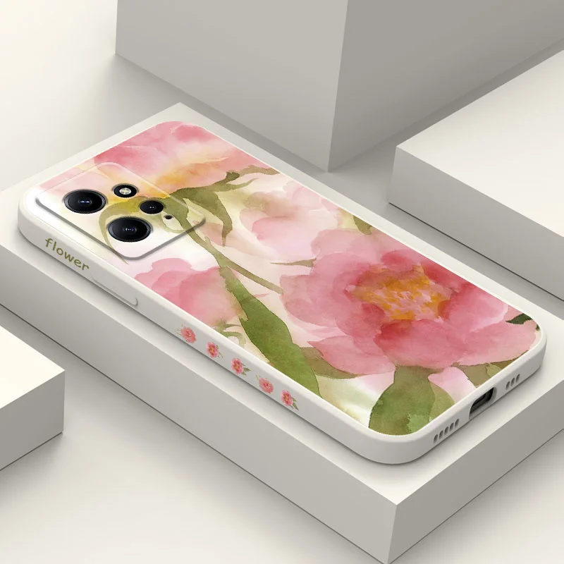 

Watercolor Peony Phone Case For Xiaomi Redmi Note 14 13 12 12S 11 11S 10 10T 10S 9 9S 8 Pro Plus 4G 5G Liquid Silicone Cover