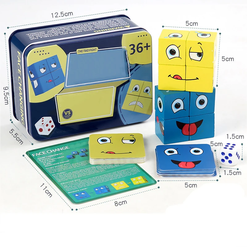 Wooden Face Changing Cube Toys Building Blocks for Cartoon Puzzle Montessori Jigsaw Educational Board Game Family Toys