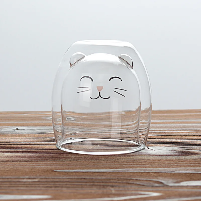 Kawaii cat cup double layer glass insulated mug coffee milk juice cup Christmas holiday gift women accessories Desktop ornament