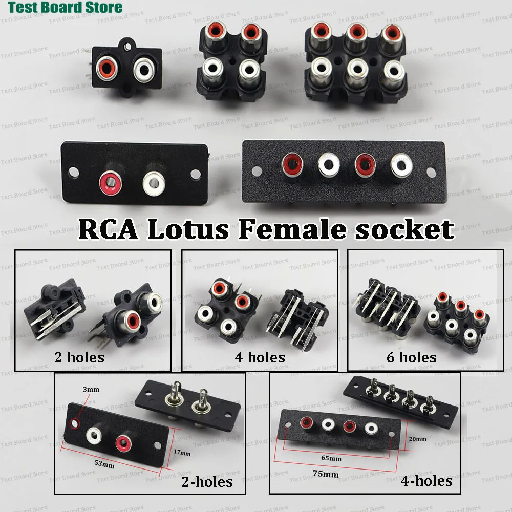 2pcs 2/4/6 Hole RCA Female Socket AV Audio Video Input Connector Jack Lotus Row Amplifier Interface PCB Mount Audio AV Adapter