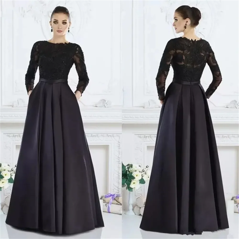 Black Long Sleeves elegant Formal Dress A-Line Jewel Lace Beaded Mother of The Bride Dresses Custom Made