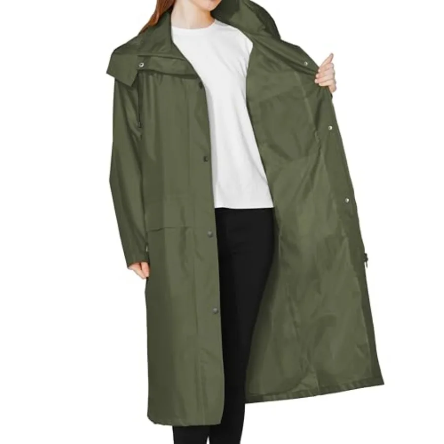 Ubon Women's Rain Coat Waterproof with Hood Long Raincoat Packable Rain Jacket Casual Windbreaker view 5