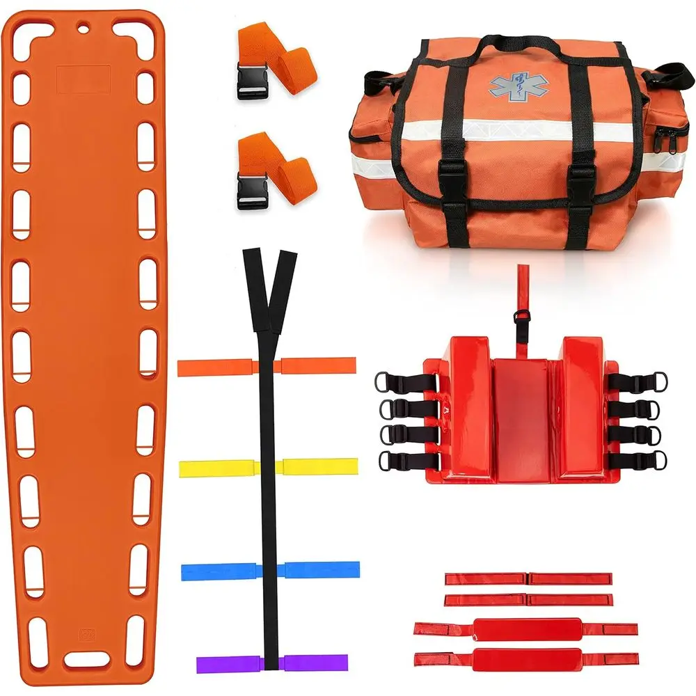 EMT First Responder Spine Board with Immobilization Straps and Bed for Trauma Care (Orange)