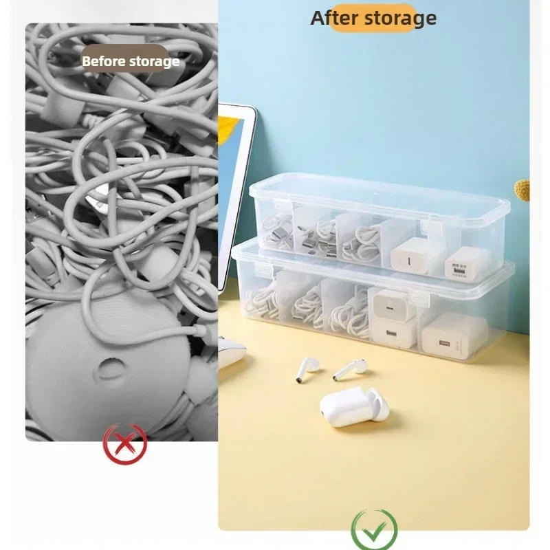 Organizador de cables de datos, caja transparente de clasificación, organizador de tarjetas a prueba de polvo con tapa, caja de colección para oficina y hogar