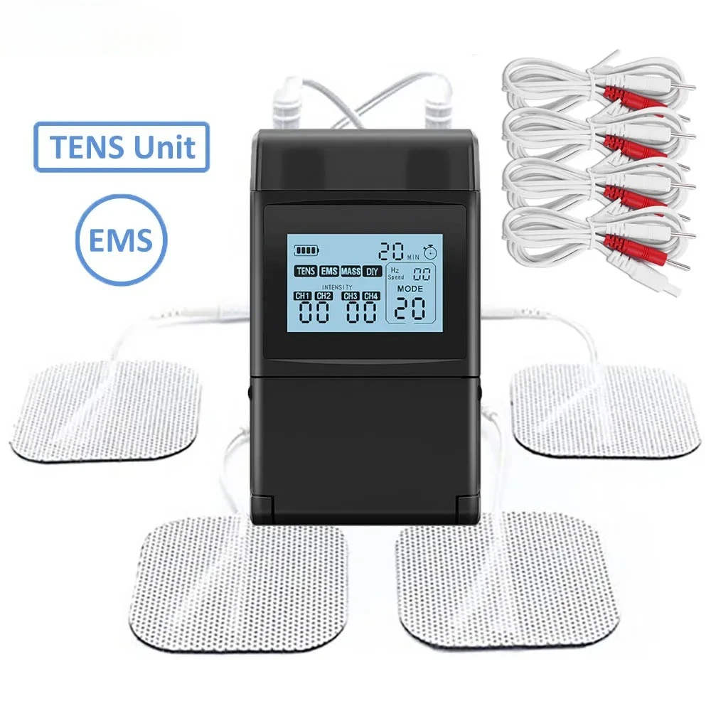 4-Channel TENS & EMS Muscle Stimulator 15/48/60 Modes USB Rechargeable Massager For Neck Shoulder Back Knee Pain Relief