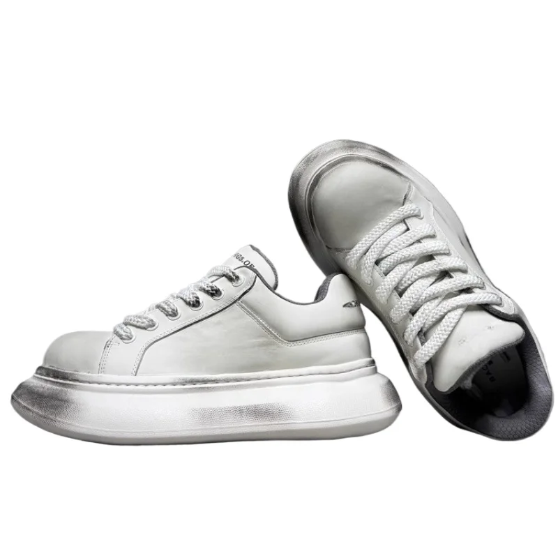 European/American Wide Version Craftsmanship Design Bread Shoes for Men's Comfortable Thick Soled Height Increasing Board Shoes