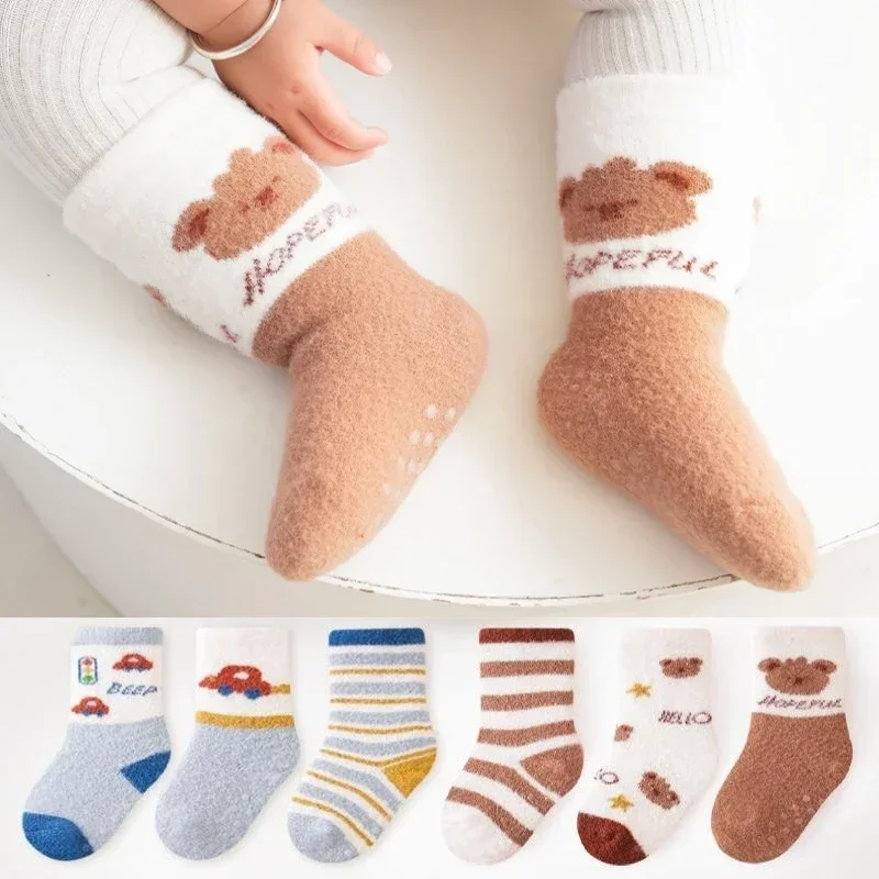 3 Pairs Thick Warm Kids Children Korean Socks Baby Middle Tube Stockings Long Socks Toddler Boys Girls Thermal Mid Calf Socks