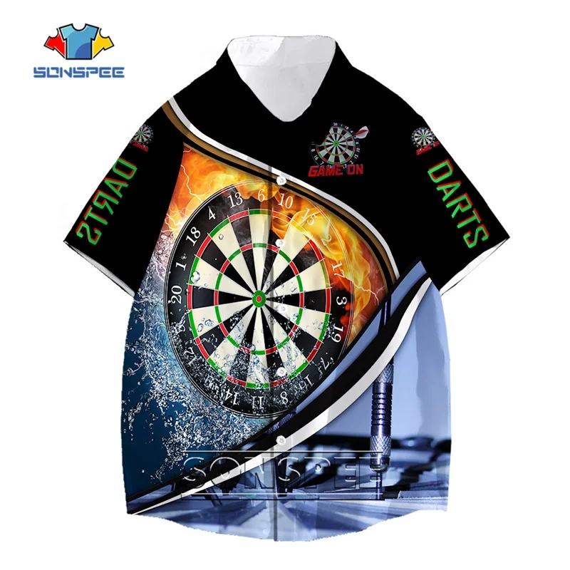 SONSPEE Summer 3D Print Shirts Dart Board Shirts Darts Throw Game Shirts Short Sleeve Shirts Fashion Oversized Tops For Men