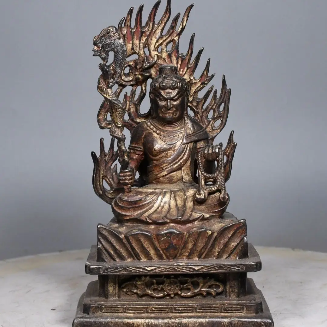 Antique  Acala Fudo Myo‑o Statue Tibetan Buddhism Protector Deity Feng Shui Home Worship Decor Home Decoration Accessories
