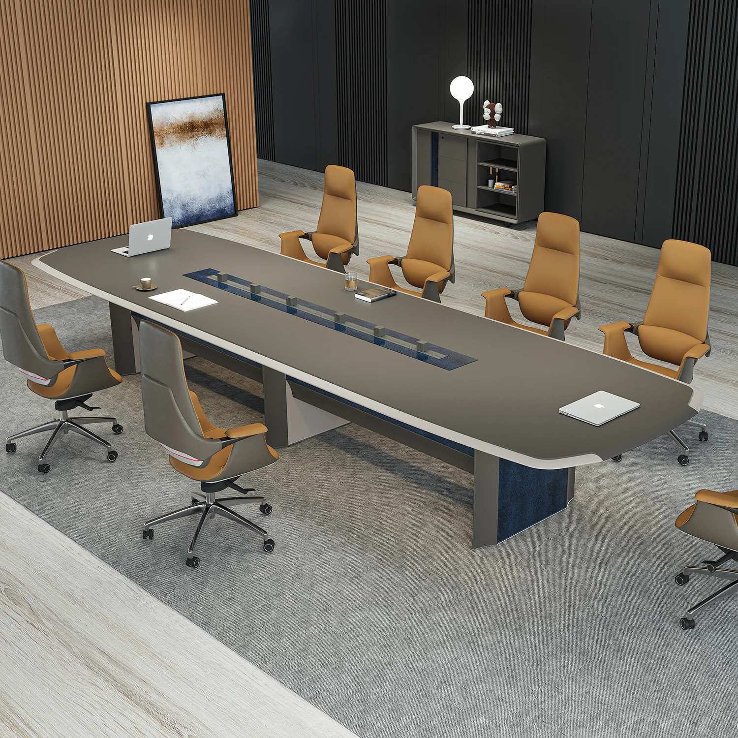 Power Outlet Long Executive CEO Conference Table Modern Luxury High-end Office Furniture Veneer Smart Board Meeting Desk