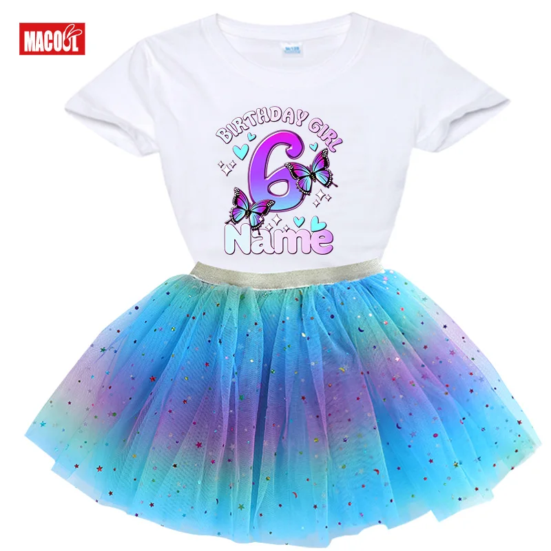 

Girls 5 Years Birthday Outfit butterfly Party Shirt And Tutu Dress Set Cute Birthday Party Suit for Girl 6th 7th 5th 4th 3rd 2nd